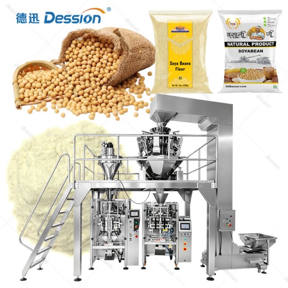 Stainless Steel Vertical Form Fill Seal Packager for Soy-Based Products | Dust-Controlled VFFS with Auger Filling for Powder/Granule Blends